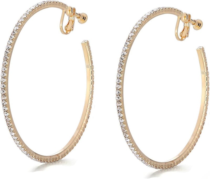 LAXPICOL Fashion Sparkly Austrian Circle Hoop Earrings Clip On Earrings For Women No Piercing Earrrings - Image 1